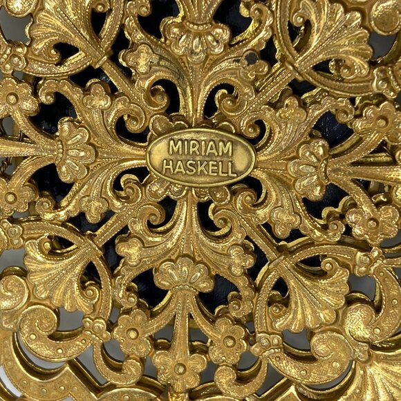 Vtg chunky MIRIAM HASKELL signed brass glass medallion statement piece necklace - Picture 4 of 5